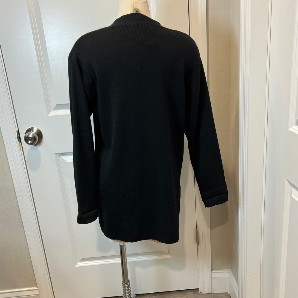 Andrea Jovyne Black Wool Cardigan Sweater Open Front Pockets Size‎ P - Picture 5 of 7